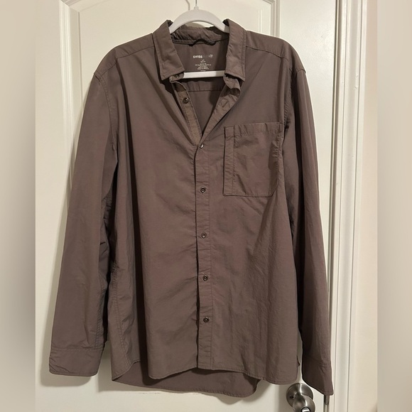 Swiss tech gray/beige/brown button down shirt - Picture 1 of 3